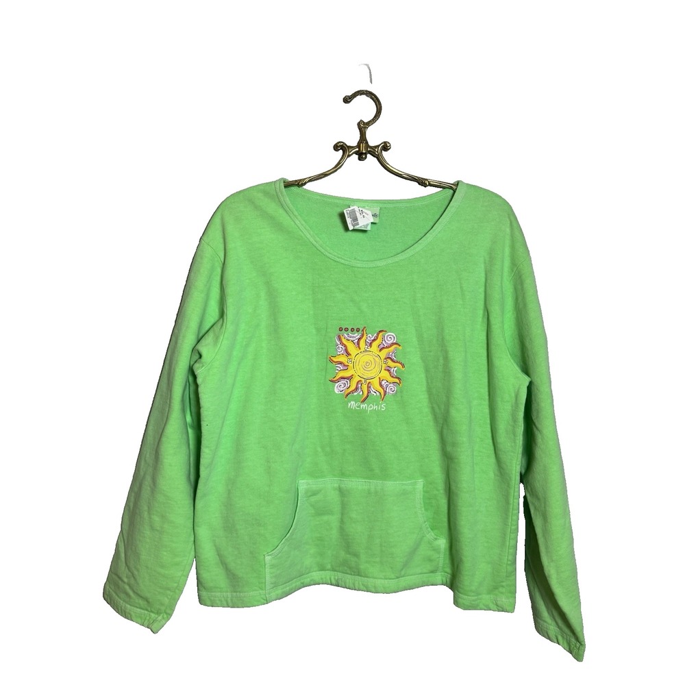 Vintage Sour Grapes Dead Stock USA Memphis Sweatshirt Lime Green Neon Pockets L